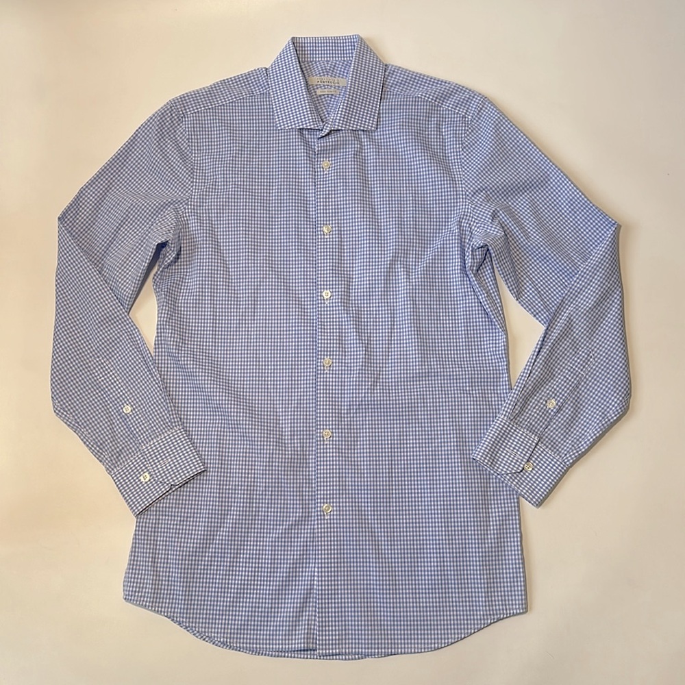 Perry Ellis Portfolio Men's Very Slim Fit Blue Gingham Long Sleeve Dress Shirt
